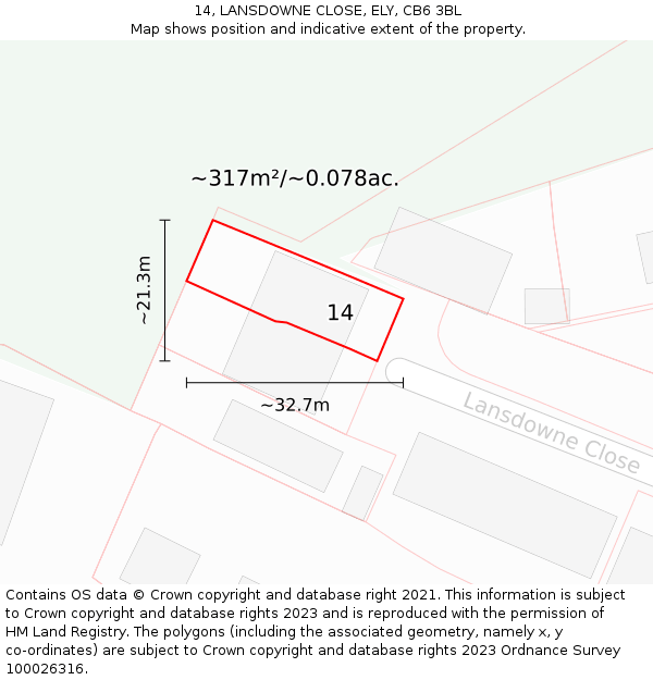 14, LANSDOWNE CLOSE, ELY, CB6 3BL: Plot and title map
