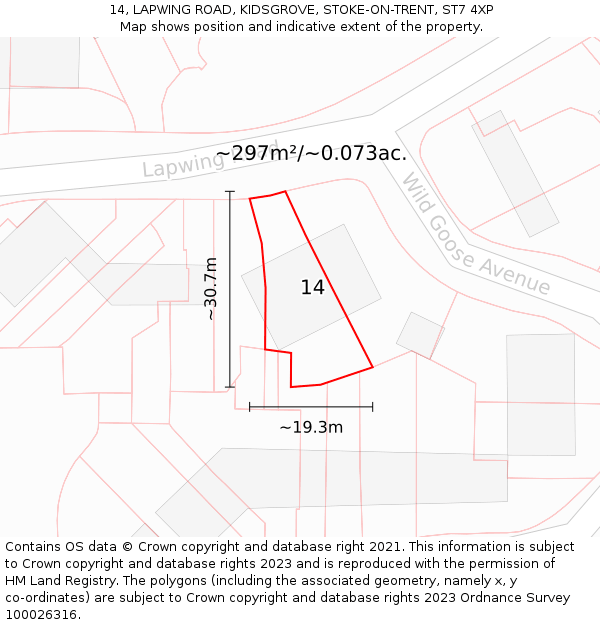 14, LAPWING ROAD, KIDSGROVE, STOKE-ON-TRENT, ST7 4XP: Plot and title map