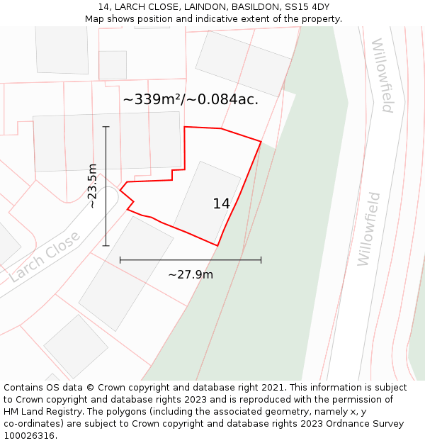 14, LARCH CLOSE, LAINDON, BASILDON, SS15 4DY: Plot and title map