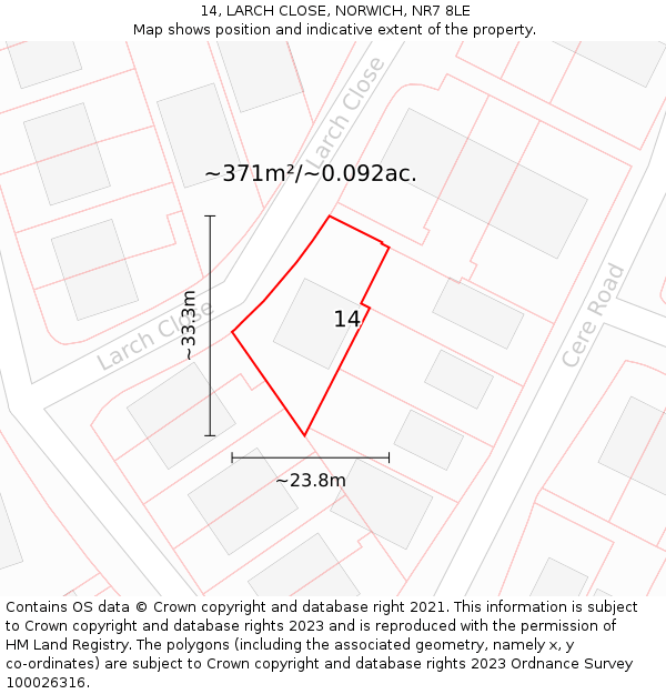 14, LARCH CLOSE, NORWICH, NR7 8LE: Plot and title map