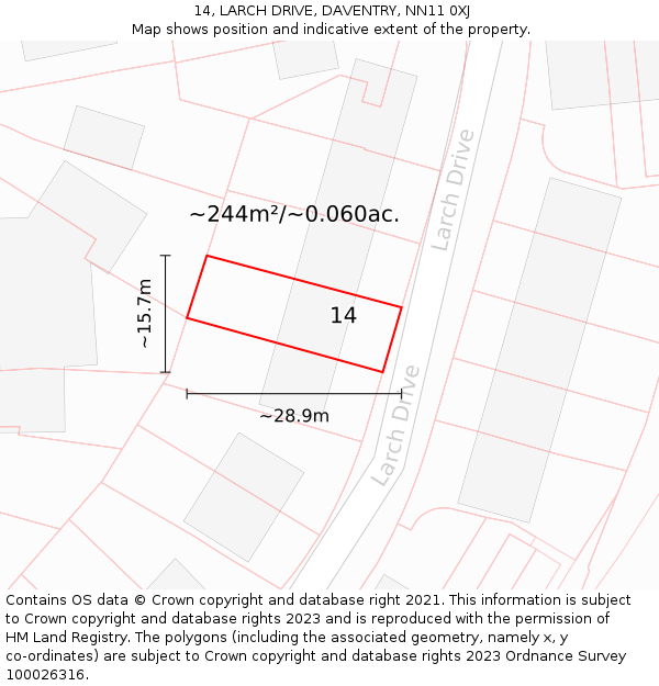 14, LARCH DRIVE, DAVENTRY, NN11 0XJ: Plot and title map