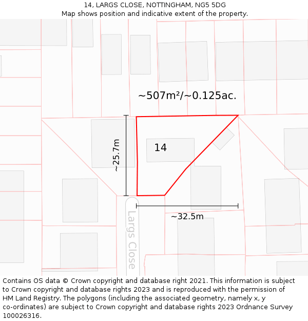 14, LARGS CLOSE, NOTTINGHAM, NG5 5DG: Plot and title map