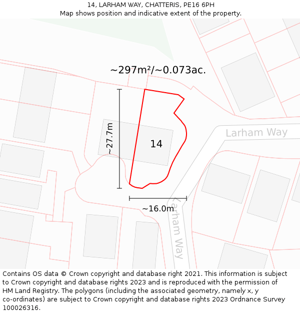 14, LARHAM WAY, CHATTERIS, PE16 6PH: Plot and title map
