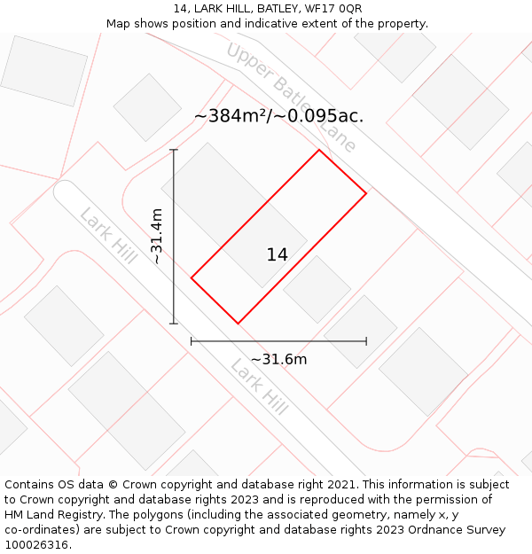 14, LARK HILL, BATLEY, WF17 0QR: Plot and title map