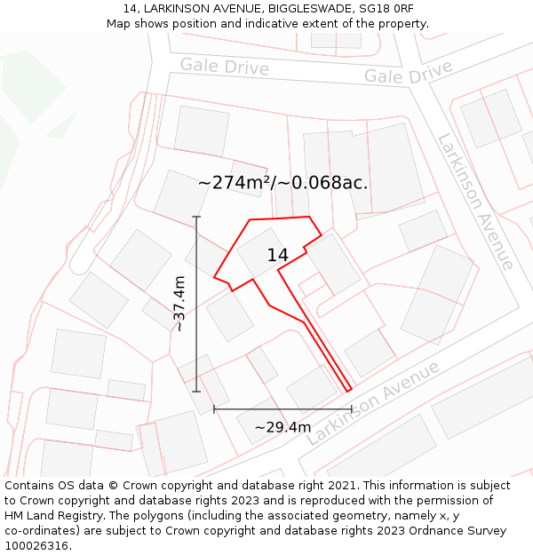 14, LARKINSON AVENUE, BIGGLESWADE, SG18 0RF: Plot and title map