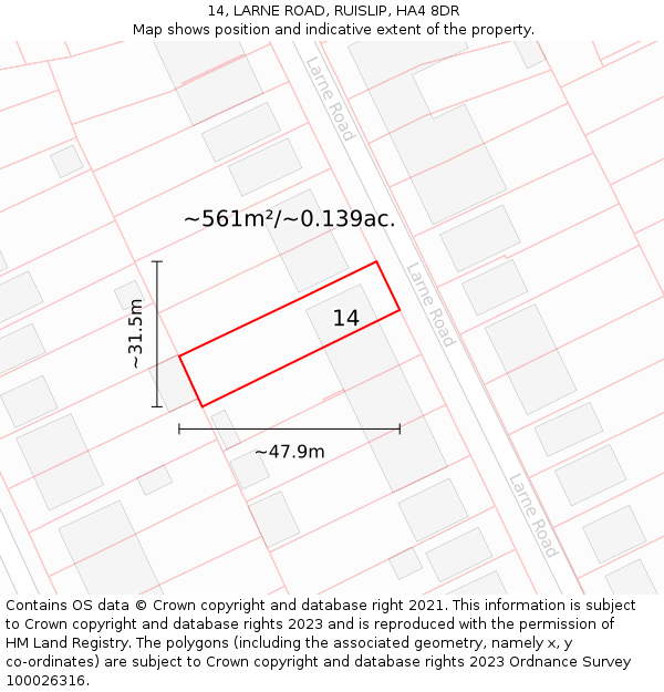 14, LARNE ROAD, RUISLIP, HA4 8DR: Plot and title map