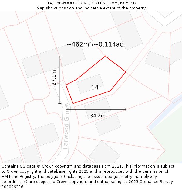 14, LARWOOD GROVE, NOTTINGHAM, NG5 3JD: Plot and title map