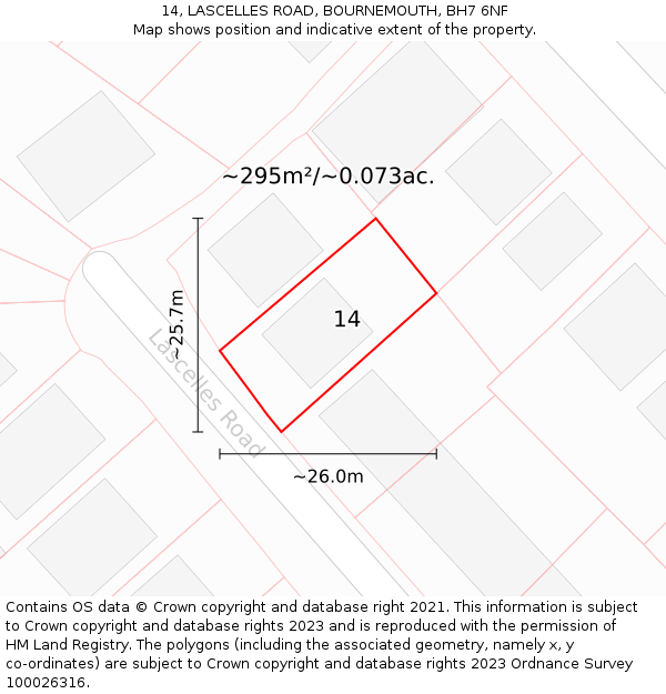 14, LASCELLES ROAD, BOURNEMOUTH, BH7 6NF: Plot and title map