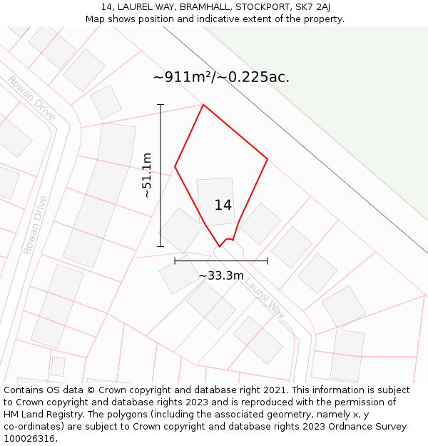 14, LAUREL WAY, BRAMHALL, STOCKPORT, SK7 2AJ: Plot and title map