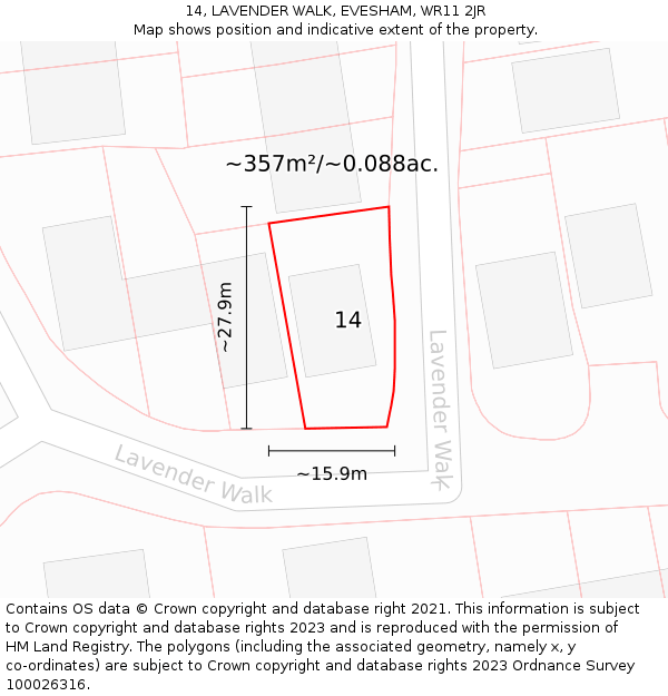 14, LAVENDER WALK, EVESHAM, WR11 2JR: Plot and title map