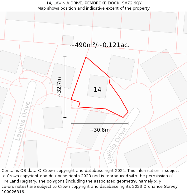 14, LAVINIA DRIVE, PEMBROKE DOCK, SA72 6QY: Plot and title map
