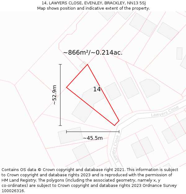 14, LAWYERS CLOSE, EVENLEY, BRACKLEY, NN13 5SJ: Plot and title map