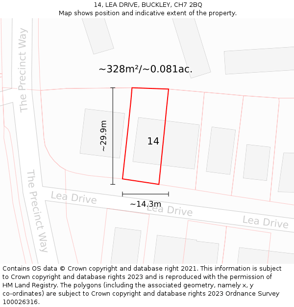 14, LEA DRIVE, BUCKLEY, CH7 2BQ: Plot and title map