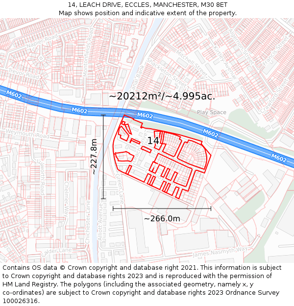 14, LEACH DRIVE, ECCLES, MANCHESTER, M30 8ET: Plot and title map