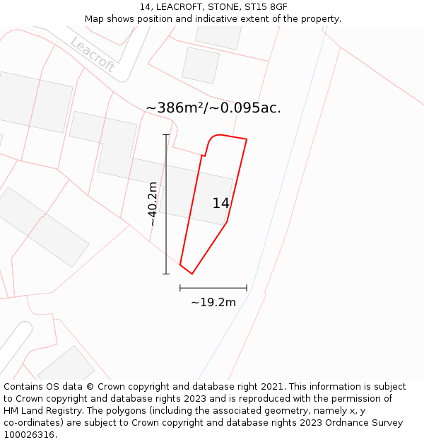 14, LEACROFT, STONE, ST15 8GF: Plot and title map