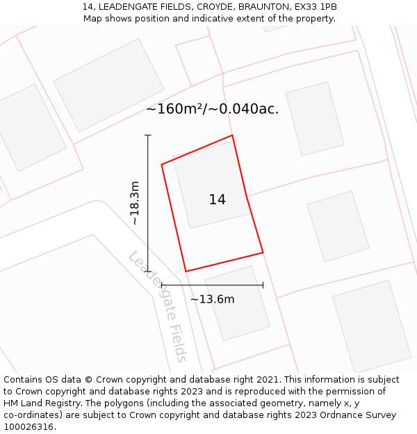 14, LEADENGATE FIELDS, CROYDE, BRAUNTON, EX33 1PB: Plot and title map