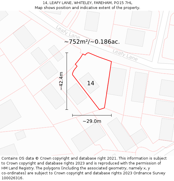 14, LEAFY LANE, WHITELEY, FAREHAM, PO15 7HL: Plot and title map
