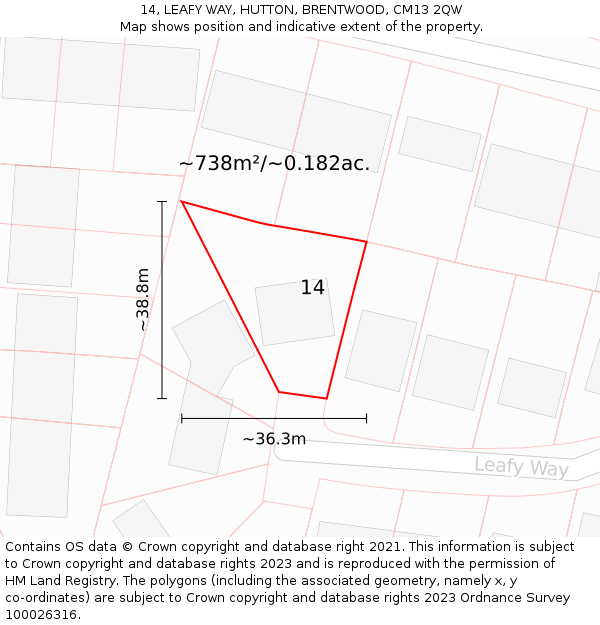 14, LEAFY WAY, HUTTON, BRENTWOOD, CM13 2QW: Plot and title map