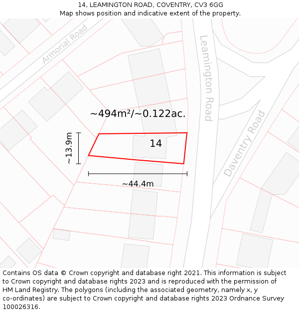 14, LEAMINGTON ROAD, COVENTRY, CV3 6GG: Plot and title map