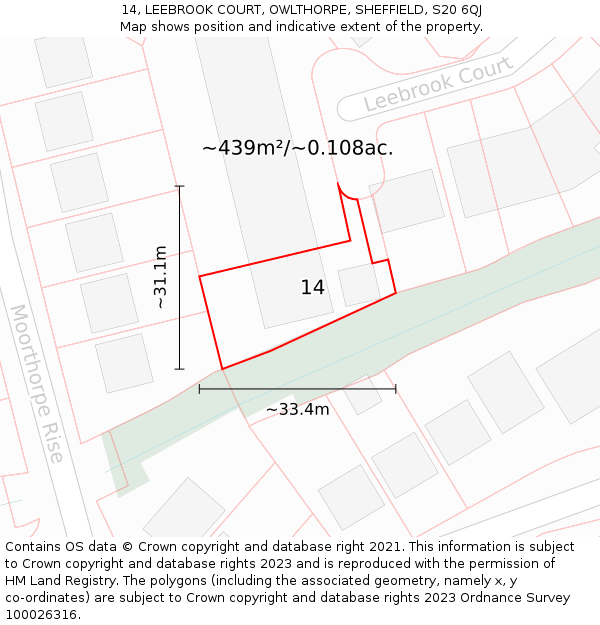 14, LEEBROOK COURT, OWLTHORPE, SHEFFIELD, S20 6QJ: Plot and title map