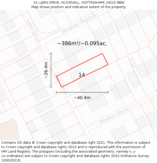 14, LEEN DRIVE, HUCKNALL, NOTTINGHAM, NG15 8BW: Plot and title map
