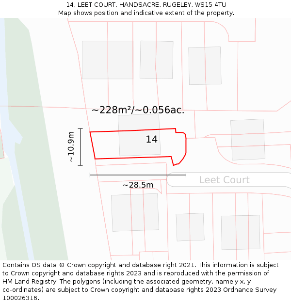 14, LEET COURT, HANDSACRE, RUGELEY, WS15 4TU: Plot and title map