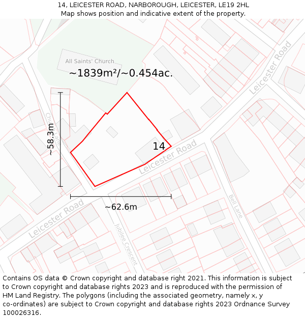 14, LEICESTER ROAD, NARBOROUGH, LEICESTER, LE19 2HL: Plot and title map
