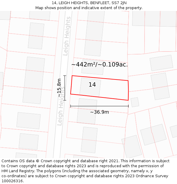 14, LEIGH HEIGHTS, BENFLEET, SS7 2JN: Plot and title map
