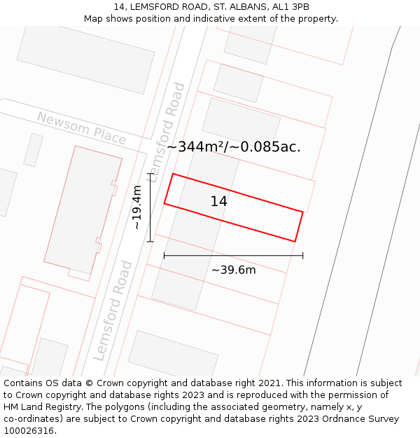 14, LEMSFORD ROAD, ST. ALBANS, AL1 3PB: Plot and title map