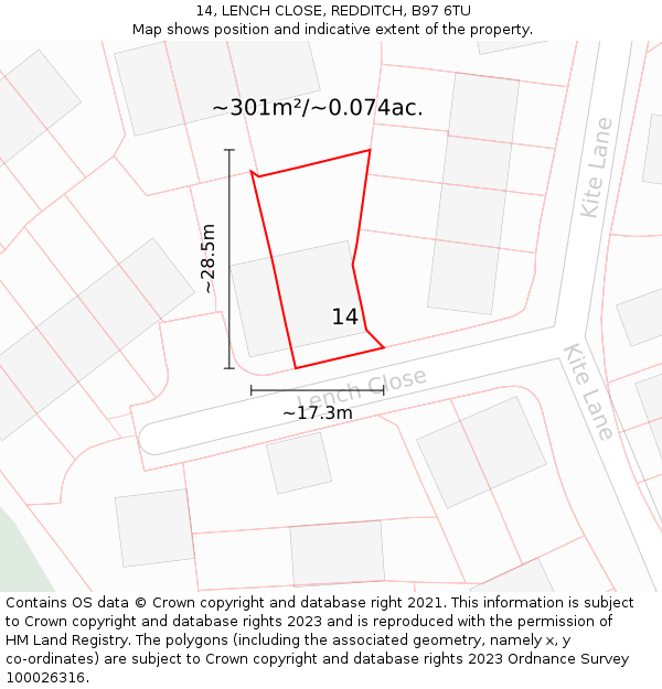 14, LENCH CLOSE, REDDITCH, B97 6TU: Plot and title map