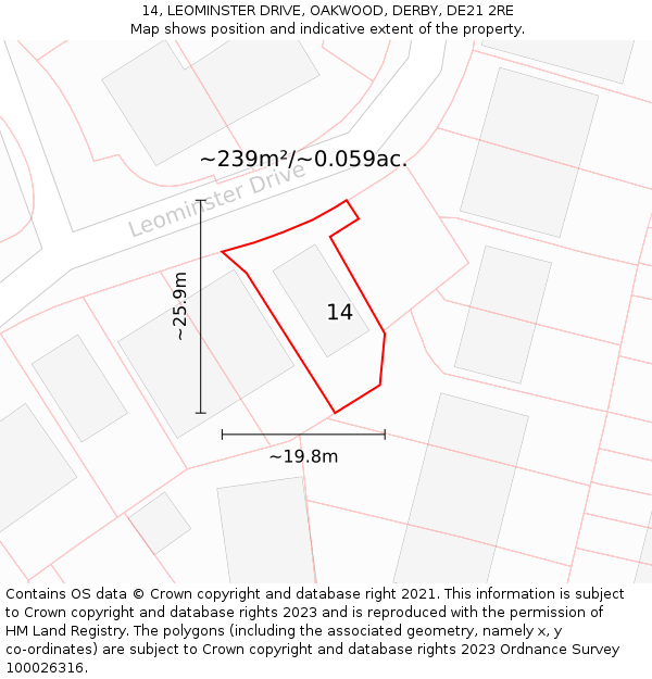 14, LEOMINSTER DRIVE, OAKWOOD, DERBY, DE21 2RE: Plot and title map
