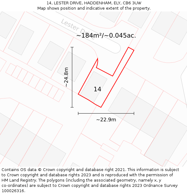 14, LESTER DRIVE, HADDENHAM, ELY, CB6 3UW: Plot and title map