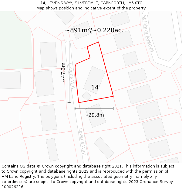 14, LEVENS WAY, SILVERDALE, CARNFORTH, LA5 0TG: Plot and title map
