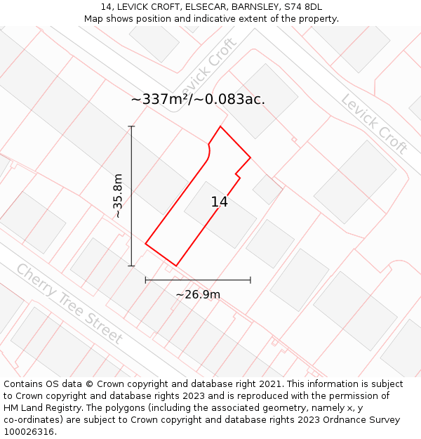 14, LEVICK CROFT, ELSECAR, BARNSLEY, S74 8DL: Plot and title map