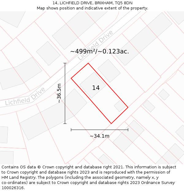 14, LICHFIELD DRIVE, BRIXHAM, TQ5 8DN: Plot and title map