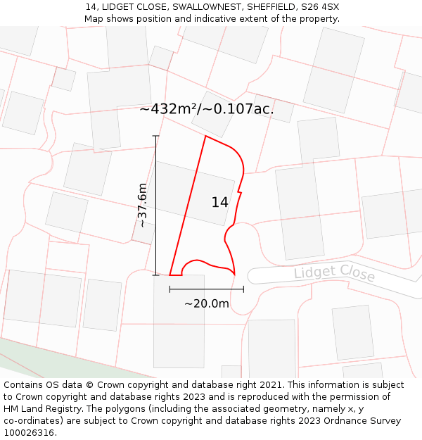 14, LIDGET CLOSE, SWALLOWNEST, SHEFFIELD, S26 4SX: Plot and title map