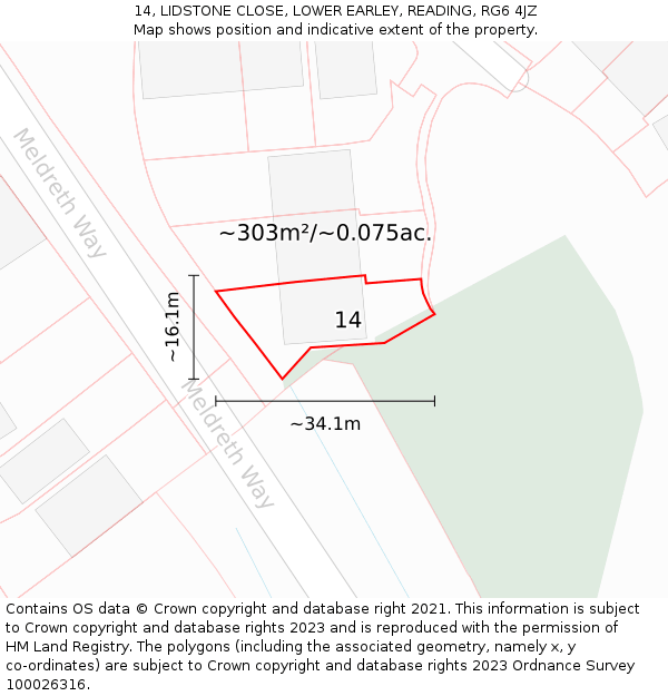 14, LIDSTONE CLOSE, LOWER EARLEY, READING, RG6 4JZ: Plot and title map