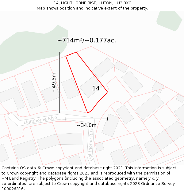 14, LIGHTHORNE RISE, LUTON, LU3 3XG: Plot and title map
