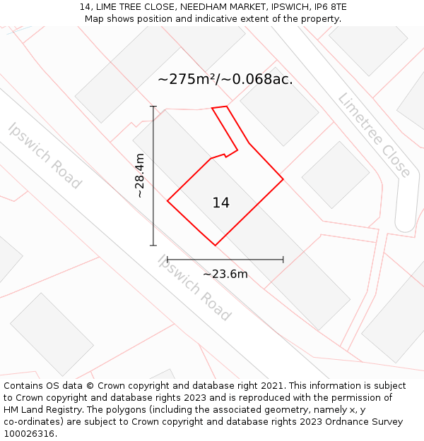 14, LIME TREE CLOSE, NEEDHAM MARKET, IPSWICH, IP6 8TE: Plot and title map