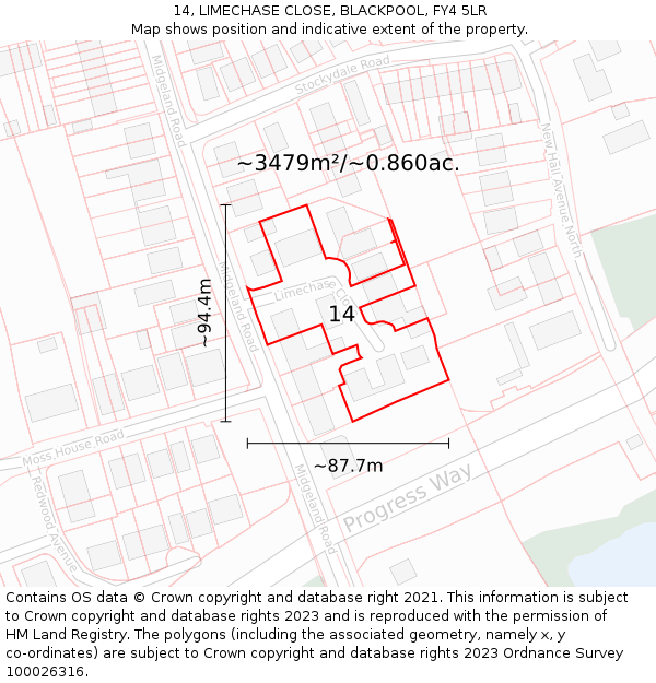 14, LIMECHASE CLOSE, BLACKPOOL, FY4 5LR: Plot and title map
