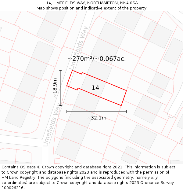 14, LIMEFIELDS WAY, NORTHAMPTON, NN4 0SA: Plot and title map