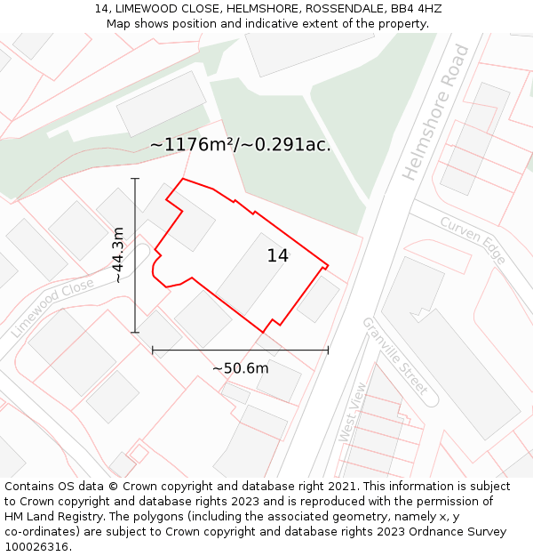 14, LIMEWOOD CLOSE, HELMSHORE, ROSSENDALE, BB4 4HZ: Plot and title map