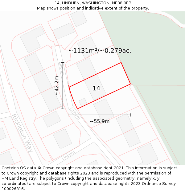 14, LINBURN, WASHINGTON, NE38 9EB: Plot and title map