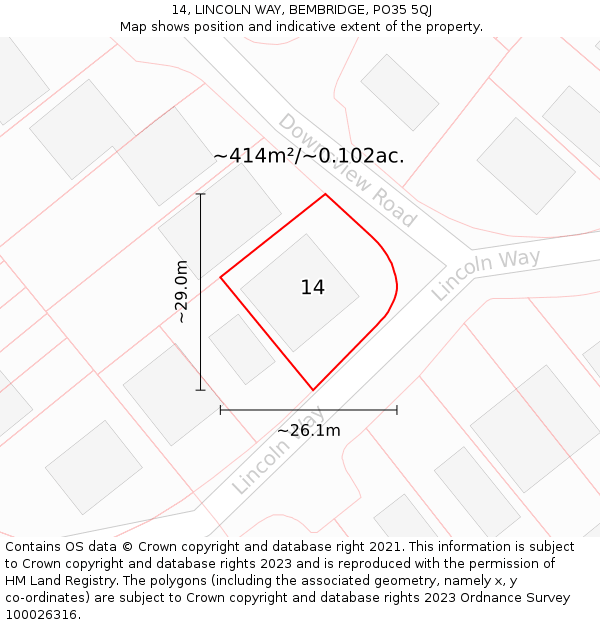 14, LINCOLN WAY, BEMBRIDGE, PO35 5QJ: Plot and title map