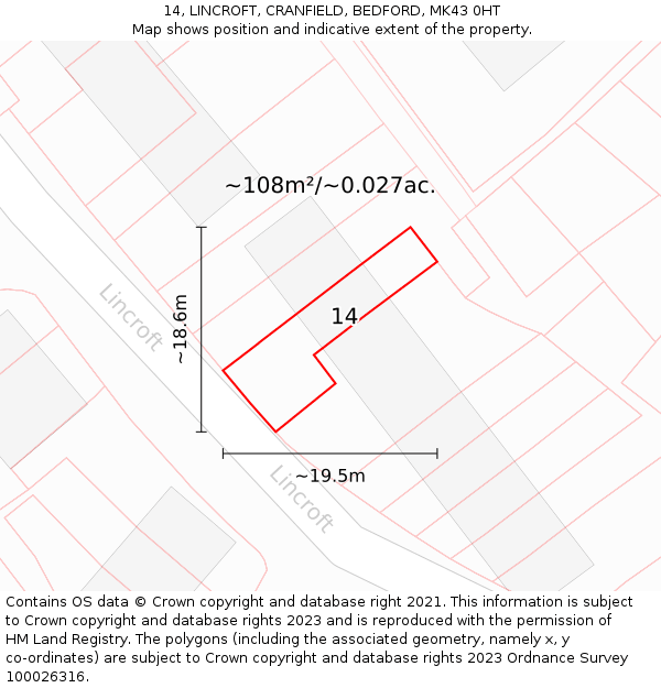 14, LINCROFT, CRANFIELD, BEDFORD, MK43 0HT: Plot and title map