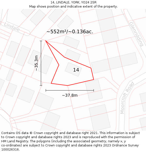 14, LINDALE, YORK, YO24 2SR: Plot and title map