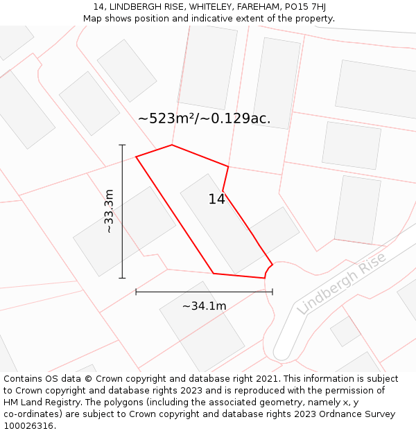 14, LINDBERGH RISE, WHITELEY, FAREHAM, PO15 7HJ: Plot and title map