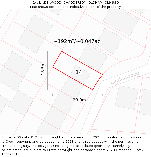 14, LINDENWOOD, CHADDERTON, OLDHAM, OL9 9SQ: Plot and title map
