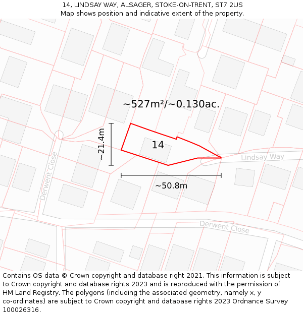 14, LINDSAY WAY, ALSAGER, STOKE-ON-TRENT, ST7 2US: Plot and title map