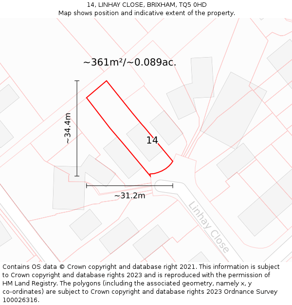 14, LINHAY CLOSE, BRIXHAM, TQ5 0HD: Plot and title map